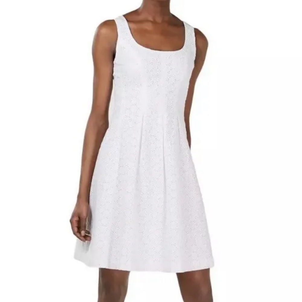 Pappagallo Womens White Eyelet Sleeveless Mini Casual Dress Size 18 NWT